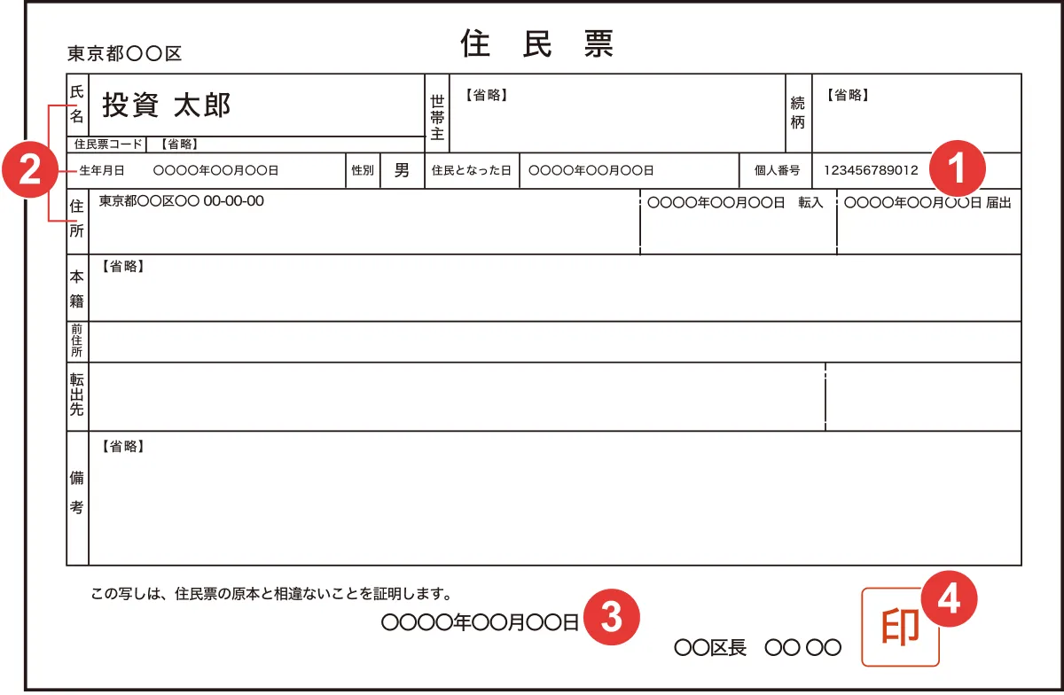 日本国籍・外国籍のお客様 住民票の写し(マイナンバー付き)